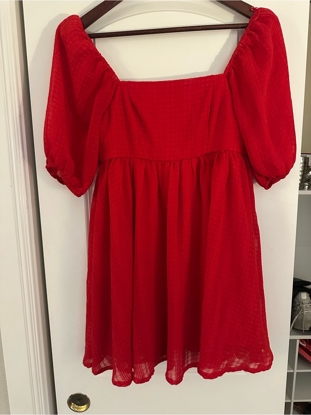 TCEC Red Mini Dress with Puff Sleeves
